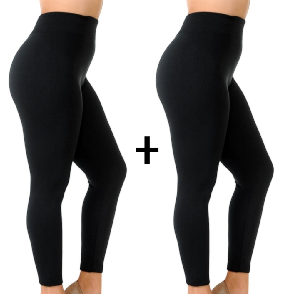 2- Women's Fleece Lined Black Leggings Plus‎ size S/M Warm&Cozy 160-220lb…